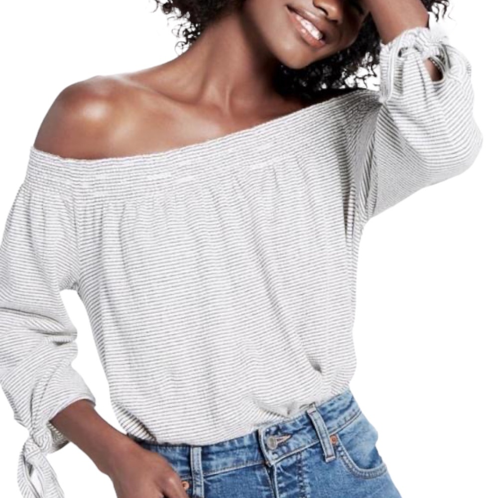 Lucky Brand 3/4 Sleeve, Off The Shoulder Top, Tie Cuffs
